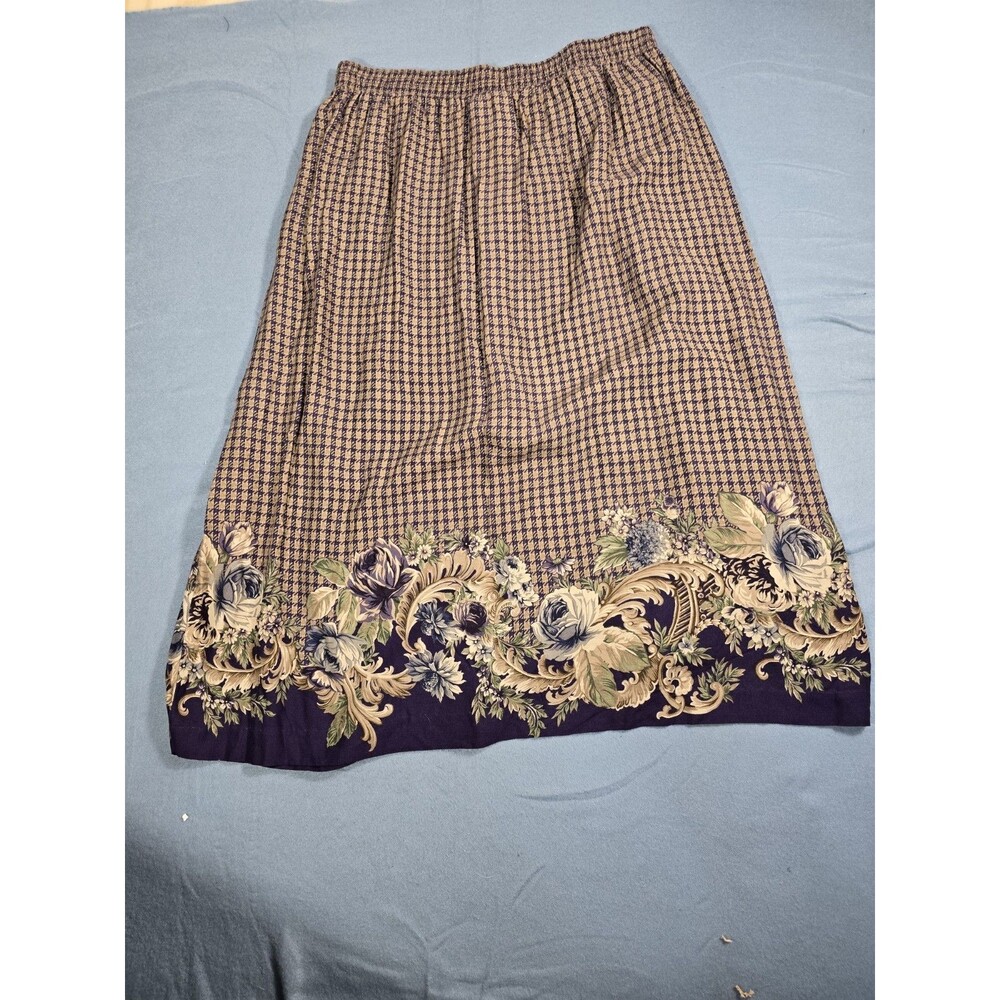 Vintage Jantzen Classic Houndstooth Floral Border Skirt Sz 16 - Picture 11 of 16